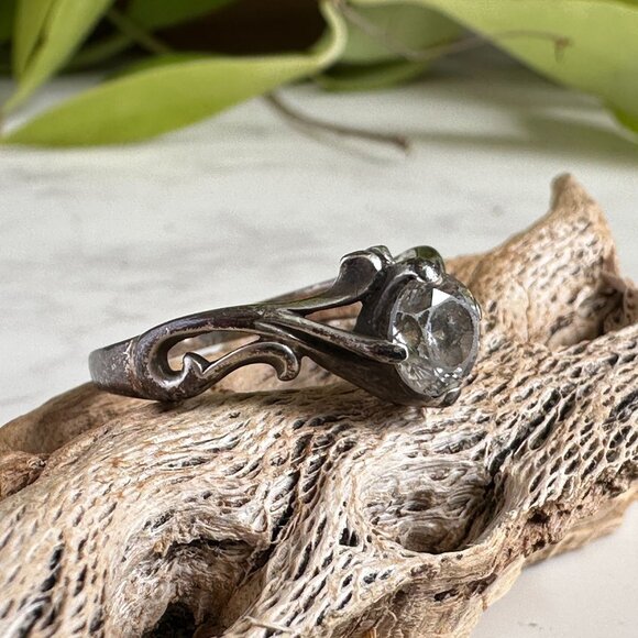 Kabana Openwork Sterling Silver Cubic Zirconia Solitaire Ring Size 7 - Picture 2 of 9